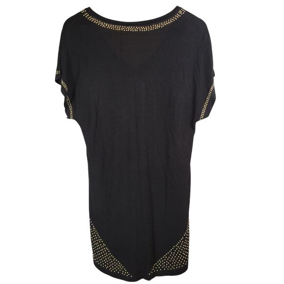 SPaNNER Black Gold Studded V Neck Short Sleeve Rayon Tunic Top M New With Tags - Picture 3 of 12